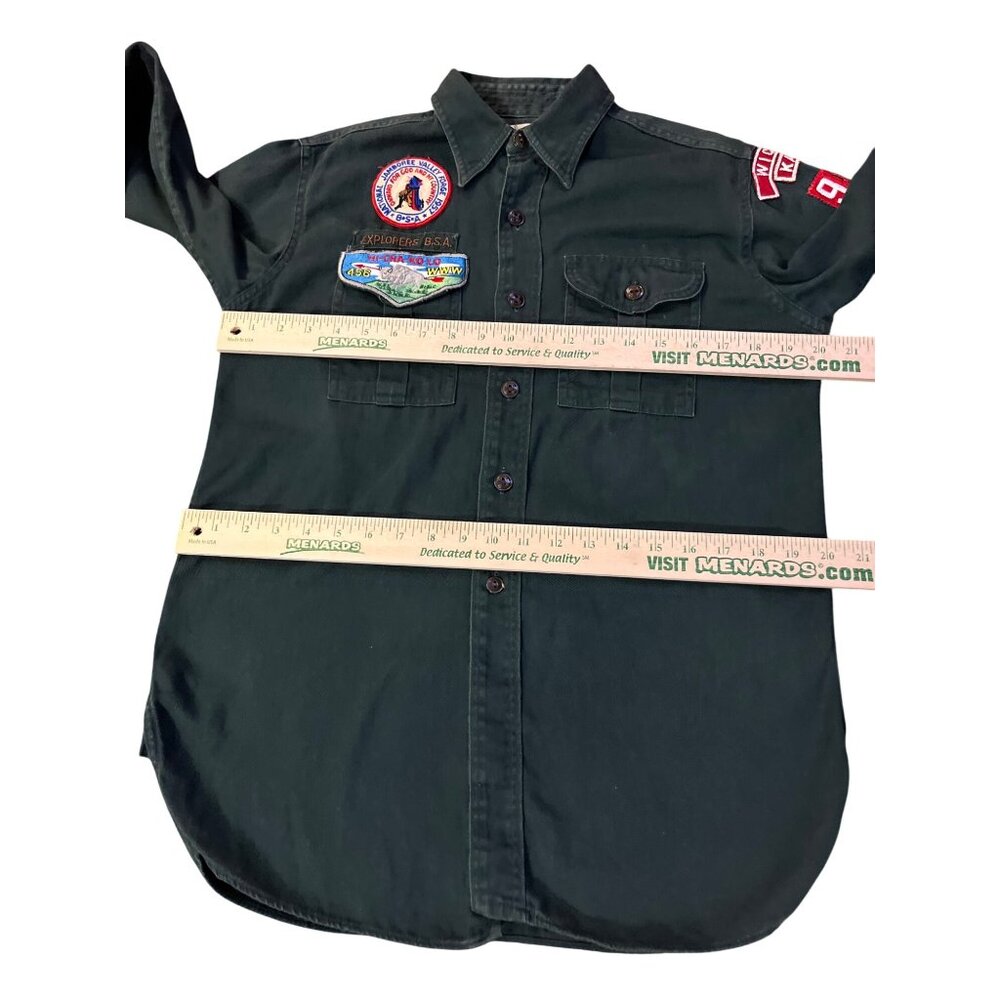 Vintage Boy Scouts Of America Shirt Green Button-Up With 1957 Patches Mens S? Ne - Picture 12 of 16